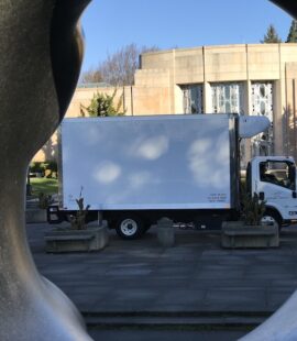 Art Work FAS truck in front of art storage warehouse.